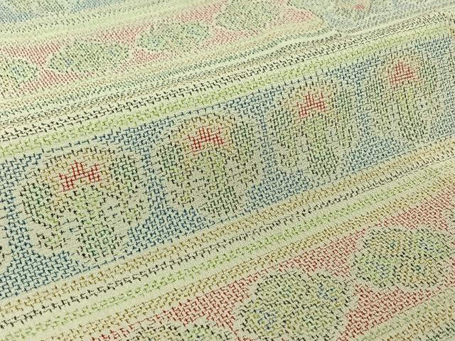 平和屋着物▽本塩沢 単衣 横段花文 正絹 逸品 AABF0793jh