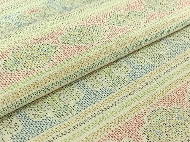 平和屋着物▽本塩沢 単衣 横段花文 正絹 逸品 AABF0793jh