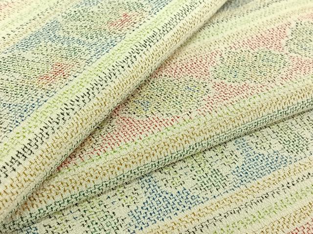 平和屋着物▽本塩沢 単衣 横段花文 正絹 逸品 AABF0793jh
