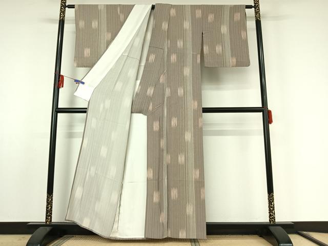 平和屋着物▽上質な小紋 単衣 縞 正絹 逸品 AABF0796jh