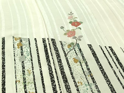 平和屋着物▽訪問着 単衣 刺繍 枝花文 金銀彩 金糸 正絹 逸品 AABF0797jh