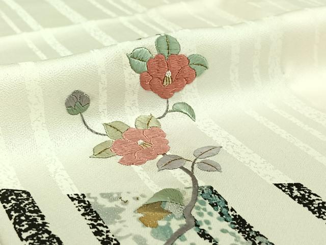 平和屋着物▽訪問着 単衣 刺繍 枝花文 金銀彩 金糸 正絹 逸品 AABF0797jh