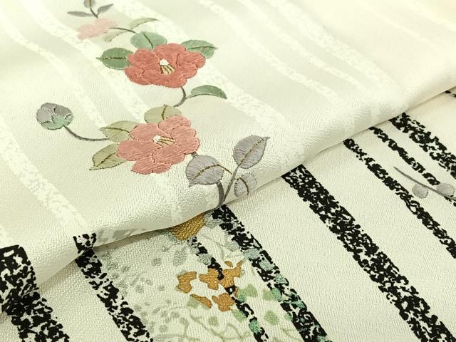 平和屋着物▽訪問着 単衣 刺繍 枝花文 金銀彩 金糸 正絹 逸品 AABF0797jh