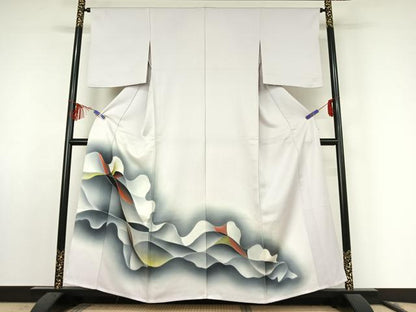 平和屋着物▽訪問着 単衣 霞文 暈し染め 正絹 逸品 AABF0799jh
