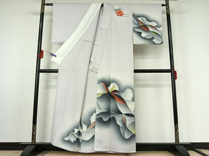 平和屋着物▽訪問着 単衣 霞文 暈し染め 正絹 逸品 AABF0799jh