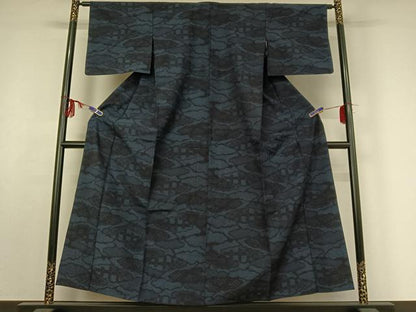 平和屋着物▽上質な紬 単衣 雲取り文 正絹 逸品 AABF0800jh