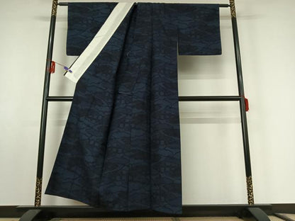 平和屋着物▽上質な紬 単衣 雲取り文 正絹 逸品 AABF0800jh