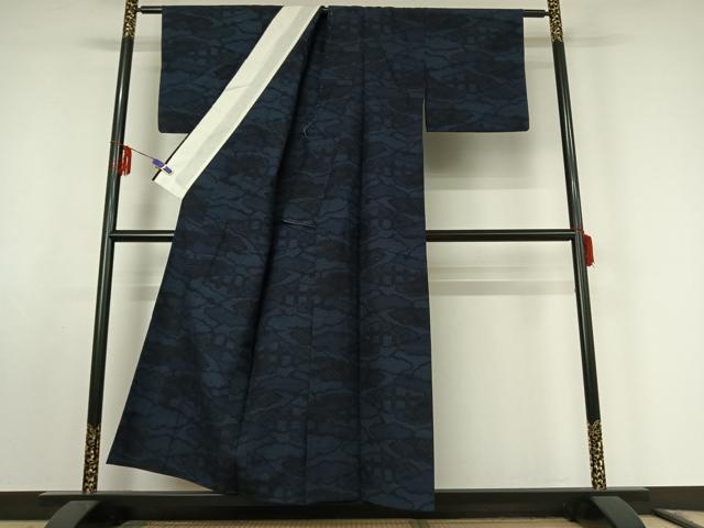 平和屋着物▽上質な紬 単衣 雲取り文 正絹 逸品 AABF0800jh