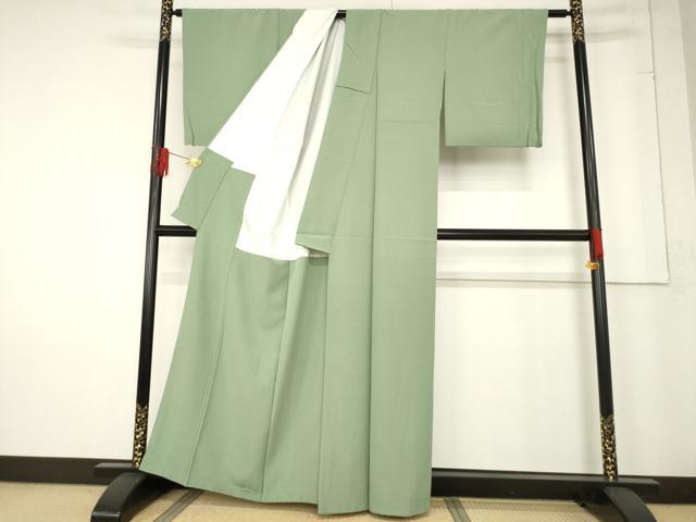 平和屋着物●上質な色無地　麹塵色　正絹　逸品　AABF0881ck