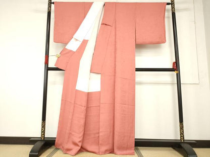 平和屋着物●上質な色無地　風景花地紋　鉄朱色　正絹　逸品　AABF0882ck