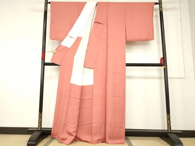 平和屋着物●上質な色無地　風景花地紋　鉄朱色　正絹　逸品　AABF0882ck
