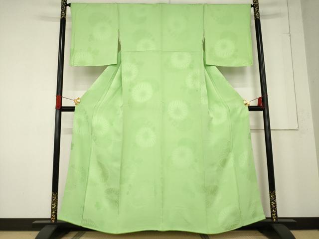 平和屋着物●上質な色無地　菊地紋　若葉色　正絹　逸品　AABF0883ck 平和屋着物○上質な色無地 菊地紋 若葉色 正絹 逸品 AABF0883ck