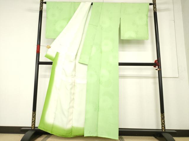 平和屋着物●上質な色無地　菊地紋　若葉色　正絹　逸品　AABF0883ck 平和屋着物○上質な色無地 菊地紋 若葉色 正絹 逸品 AABF0883ck