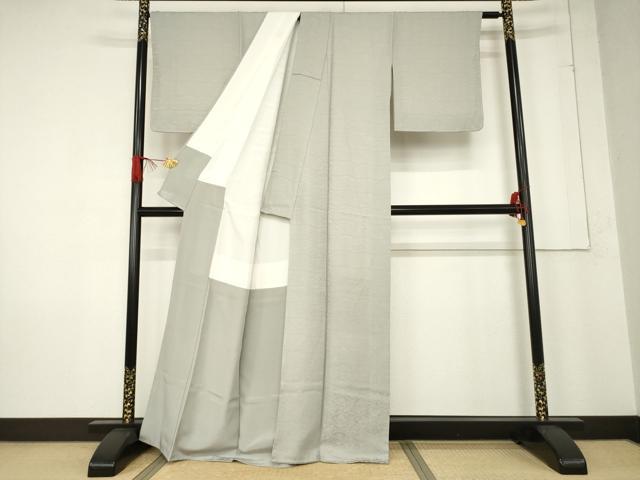 平和屋着物●上質な色無地　扇面花地紋　銀鼠色　正絹　逸品　未使用　AABF0886ck