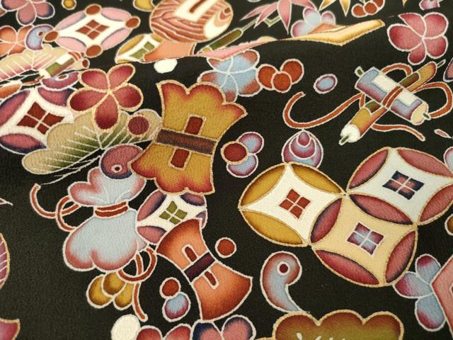 平和屋着物○豪華黒留袖 友禅 刺繍 宝尽くし地紋 金彩 正絹 逸品