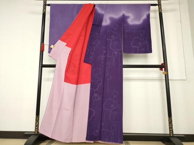 平和屋着物●アンティーク　大正ロマン　訪問着　槍梅　暈し染め　正絹　逸品　AABF0888ck