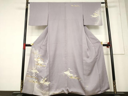 平和屋着物●訪問着　友禅　駒刺繍　流水花文　金彩　正絹　逸品　AABF0889ck