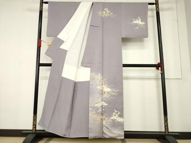 平和屋着物●訪問着　友禅　駒刺繍　流水花文　金彩　正絹　逸品　AABF0889ck 平和屋着物○訪問着 友禅 駒刺繍 流水花文 金彩 正絹 逸品 AABF0889ck
