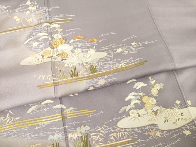 平和屋着物●訪問着　友禅　駒刺繍　流水花文　金彩　正絹　逸品　AABF0889ck