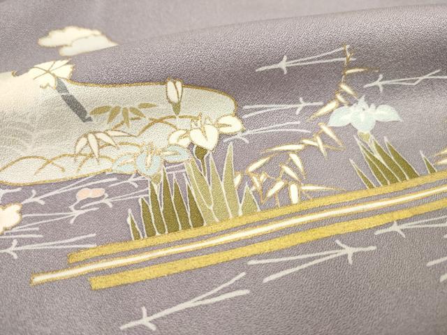 平和屋着物●訪問着　友禅　駒刺繍　流水花文　金彩　正絹　逸品　AABF0889ck 平和屋着物○訪問着 友禅 駒刺繍 流水花文 金彩 正絹 逸品 AABF0889ck
