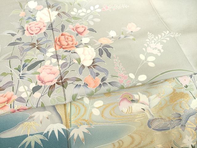 平和屋着物●訪問着　友禅　流水鴛鴦花文　暈し染め　金彩　正絹　逸品　AABF0890ck