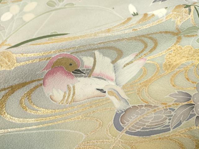 平和屋着物●訪問着　友禅　流水鴛鴦花文　暈し染め　金彩　正絹　逸品　AABF0890ck