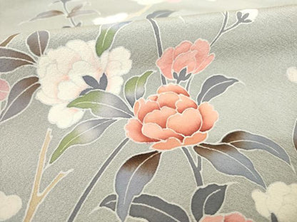 平和屋着物●訪問着　友禅　流水鴛鴦花文　暈し染め　金彩　正絹　逸品　AABF0890ck