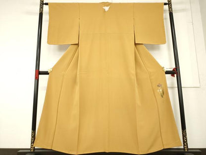 平和屋着物●上質な色無地　黄橡色　正絹　逸品　未使用　AABF0891ck