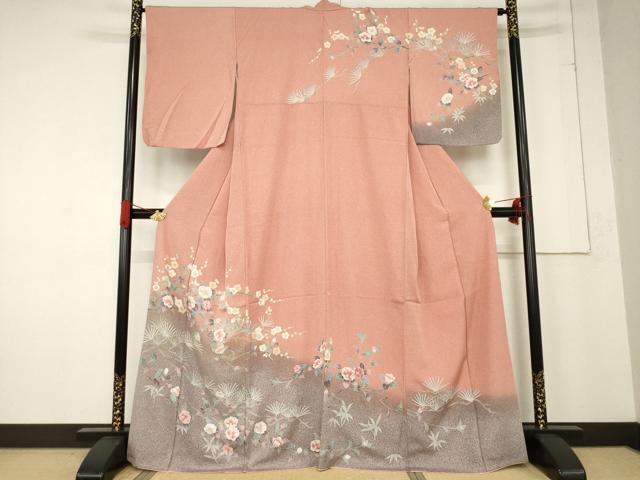 平和屋着物●訪問着　枝花文　暈し染め　正絹　逸品　AABF0894ck