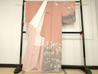平和屋着物●訪問着　枝花文　暈し染め　正絹　逸品　AABF0894ck
