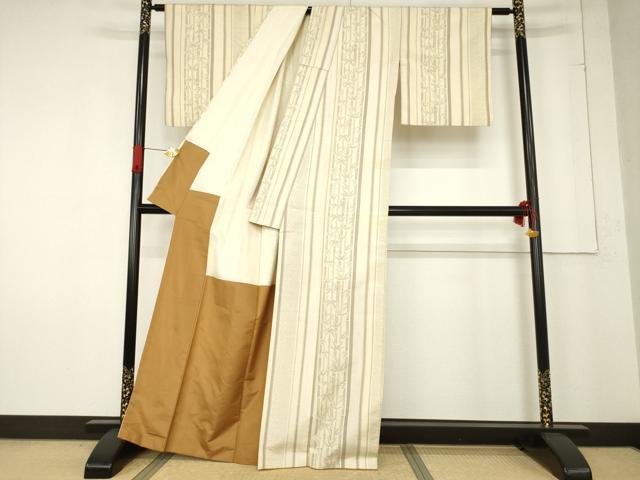 平和屋着物●上質な紬　笹竹間道　正絹　逸品　AABF0895ck
