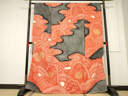 平和屋着物●豪華振袖　総絞り　駒刺繍　流水花文　正絹　逸品　AABF0900ck