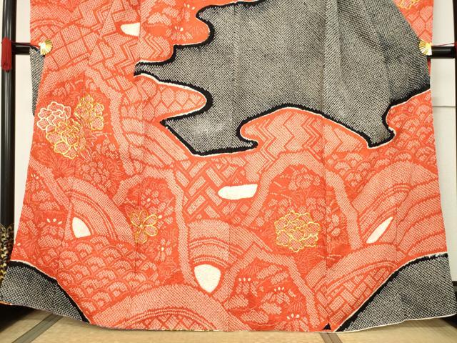 平和屋着物●豪華振袖　総絞り　駒刺繍　流水花文　正絹　逸品　AABF0900ck 平和屋着物□豪華振袖 駒刺繍 絞り 毬花文 正絹 逸品 CABF1132fbの通販