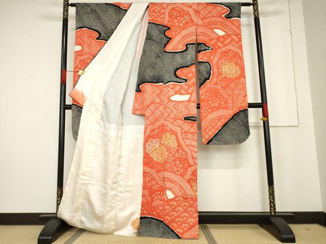 平和屋着物○豪華振袖 総絞り 駒刺繍 流水花文 正絹 逸品 AABF0900ck