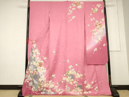 平和屋着物●豪華振袖　花毬文　暈し染め　金彩　ロング丈　正絹　逸品　AABF0901ck