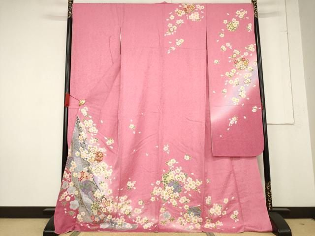 平和屋着物●豪華振袖　花毬文　暈し染め　金彩　ロング丈　正絹　逸品　AABF0901ck