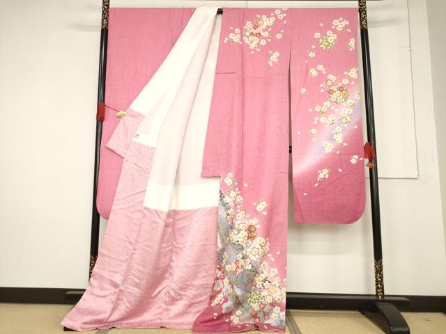 平和屋着物●豪華振袖　花毬文　暈し染め　金彩　ロング丈　正絹　逸品　AABF0901ck 平和屋着物○豪華振袖 花毬文 暈し染め 金彩 ロング丈 正絹