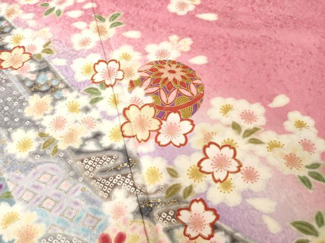 平和屋着物●豪華振袖　花毬文　暈し染め　金彩　ロング丈　正絹　逸品　AABF0901ck 平和屋着物○豪華振袖 花毬文 暈し染め 金彩 ロング丈 正絹