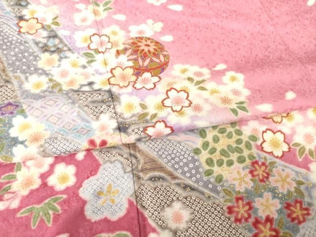 平和屋着物●豪華振袖　花毬文　暈し染め　金彩　ロング丈　正絹　逸品　AABF0901ck