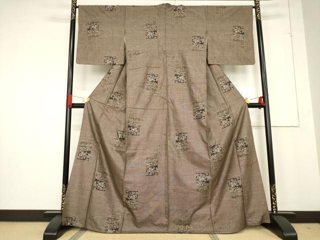 平和屋着物●本場大島紬　カタス9マルキ　色紙重ね花文　正絹　逸品　AABF0902ck
