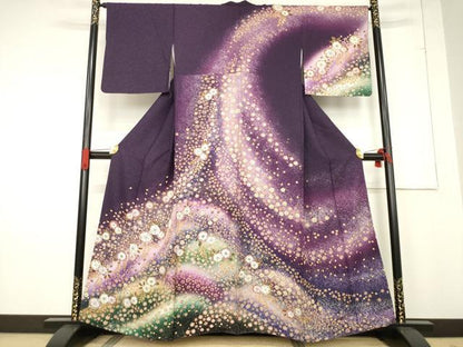 平和屋着物●訪問着　辻が花　暈し染め　銀通し地　正絹　逸品　AABF0903ck