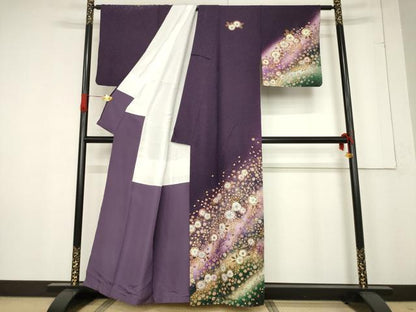 平和屋着物●訪問着　辻が花　暈し染め　銀通し地　正絹　逸品　AABF0903ck