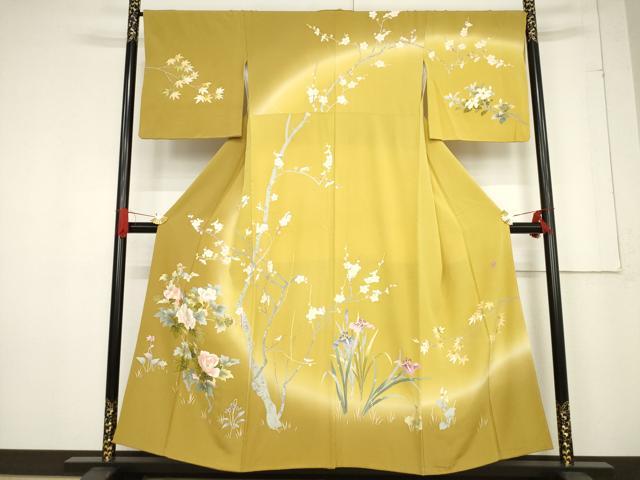 平和屋着物●訪問着　友禅　作家物　枝花文　正絹　逸品　AABF0910ck