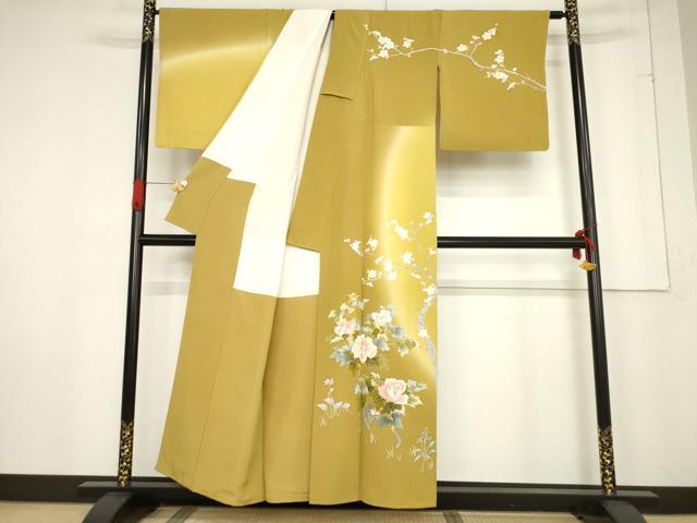 平和屋着物●訪問着　友禅　作家物　枝花文　正絹　逸品　AABF0910ck