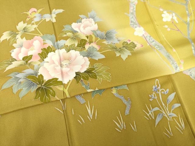 平和屋着物●訪問着　友禅　作家物　枝花文　正絹　逸品　AABF0910ck