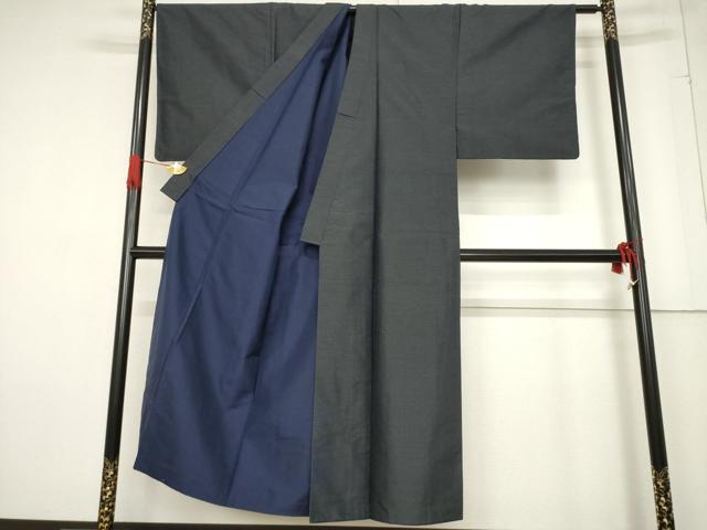 平和屋着物●男性　本場大島紬　アンサンブル　長襦袢(無双仕立て)セット　格子　反端付き　正絹　逸品　AABF0911ck