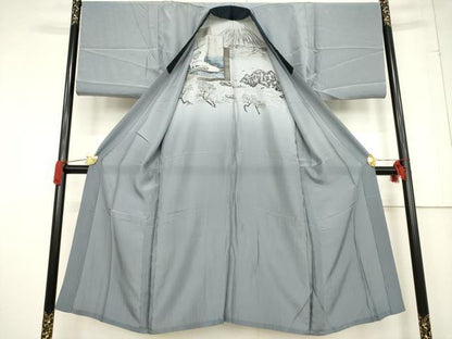 平和屋着物●男性　本場大島紬　アンサンブル　長襦袢(無双仕立て)セット　格子　反端付き　正絹　逸品　AABF0911ck