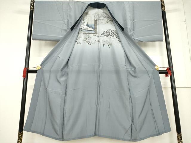 平和屋着物●男性　本場大島紬　アンサンブル　長襦袢(無双仕立て)セット　格子　反端付き　正絹　逸品　AABF0911ck