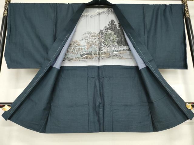 平和屋着物極上 男性 紬 アンサンブル 色無地 青褐色地 逸品 未使用