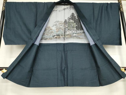 平和屋着物●男性　紬　アンサンブル　亀甲柄　正絹　逸品　AABF0912ck